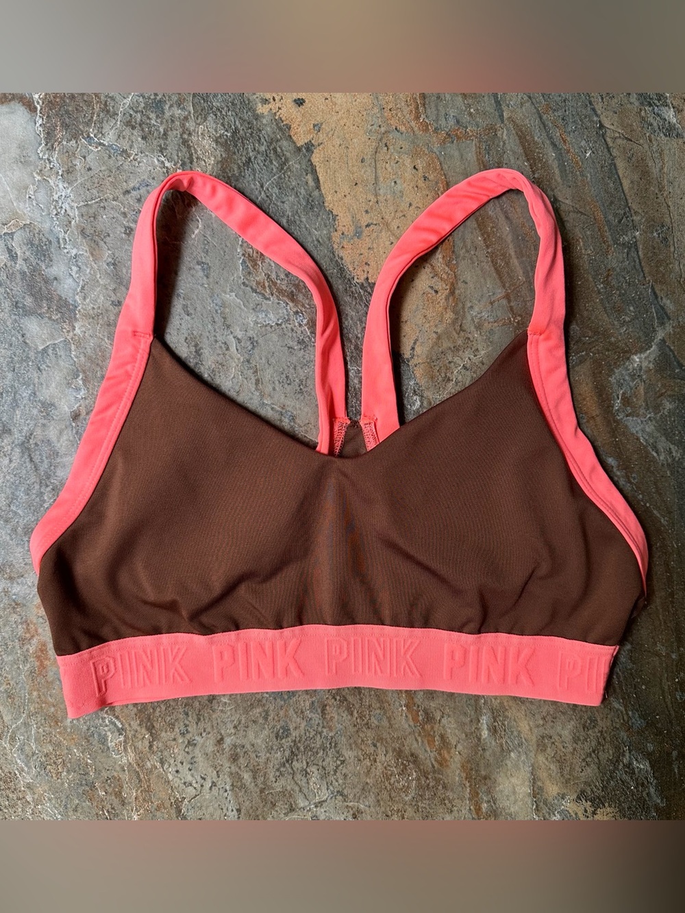 PINK Victoria's Secret Ultimate Racerback Sports Bra Brown Coral Small
